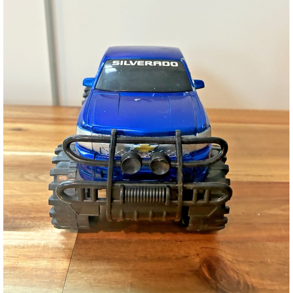 Chevrolet Silverado Blue Monster Truck 4x4 Toy Pickup Brush Guard Chrome Wheels